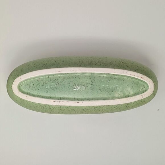 Vintage Mid-Century Stanford Sebring Ohio pottery ceramic planter speckled mint - Picture 5 of 7